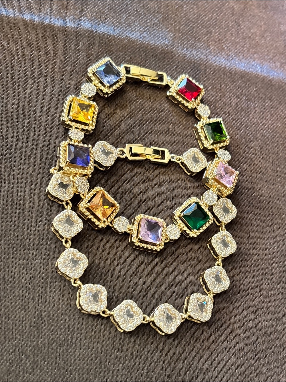 Pretty Bird Yellow Gold Multicolor Princess-Cut & Jelly Clover CZ Bracelets - Picture 5 of 13